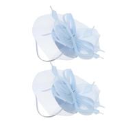 Coiffe Nuptiale Plume en Maille et Organza Bleu Clair | Style Vintage Élégant, Légère et Confortable, pour Invitées, Thé, Événement Équestre, Maintien Solide