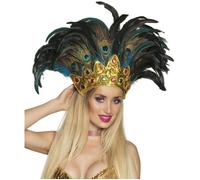 Boland Bijou de tête 52111 – coiffe paon, plumes et pierres précieuses – or/vert, taille unique