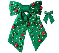 Coiffes de Noël arcs tissu ramines perles de Noël Clips cheveux Festival Amosphère des vacances pour les filles 7, 5 x 6, 7 pouces verts