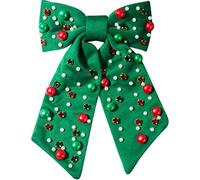 Coiffes de Noël arcs tissu ramines perles de Noël Clips cheveux Festival Amosphère des vacances pour les filles, 7, 5x6, 7 pouces, accessoires verts