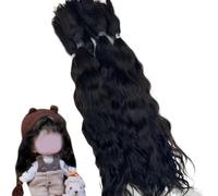 Coiffes de poupée 8 pouces Coiffe de poupée coiffure naturelle réaliste de poupée de poupée diy cheveux mohair artisanat pour fabrication de poupées, figurine, artisanat, noir, cheveux de poupée
