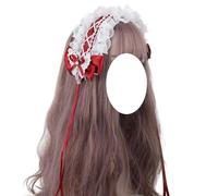 Coiffes Lolita tendance, élégant bandeau en dentelle et ruban, serre-tête style soubrette, épingle à cheveux tendance, accessoires for cheveux for femmes et filles(Wine Red)
