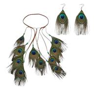 Coiffeur De Plumes 1 Pièce, 1 Paire De Boucles D'Oreilles Pendantes, Rétro Et À La Mode, Coiffure En Plumes Indiennes Pour Femmes, Bijoux Habillés De Vêtements.