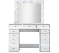 Coiffeuse 13 tiroirs blanche avec miroir lumineux 120 cm - Arezzo