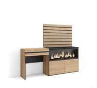 Coiffeuse, 177x35x145 cm, Avec tiroir, Cheminée électrique XXL, Panneaux Muraux en Bois, Chêne, RF3481