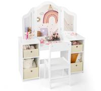 Coiffeuse 2 en 1 pour Enfant avec Miroir Amovible - Coiffeuse Princesse avec Chaise - Coiffeuse avec boîtes de Rangement et Compartiments Ouverts - en Bois - pour Fille - Blanc