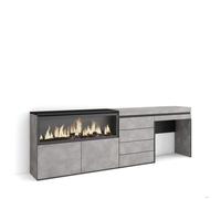 Coiffeuse, 234x35x75 cm, Avec tiroir, Cheminée électrique XXL, Commode, Buffet, Ciment, RF3466