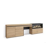 Coiffeuse, 284x35x75 cm, Avec tiroir, Cheminée électrique XXL, Commode, Buffet, Chêne, RF3482