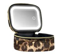 Coiffeuse à imprimé léopard avec éclairage LED intégré et Grand Espace de Rangement pour Le Maquillage et Les Voyages (Brown, 17.5X12.5cm)