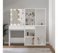 vidaXL Coiffeuse à LED avec 2 Armoires Table Cosmétique Coiffeuse de Maquillage Table à Bijoux Chambre à Coucher Blanc Bois 3082026