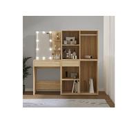 vidaXL Coiffeuse à LED avec 2 Armoires Table Cosmétique Coiffeuse de Maquillage Table à Bijoux Chambre à Coucher Chêne 3082029