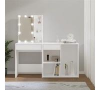 vidaXL Coiffeuse à LED avec Armoire Table Cosmétique Coiffeuse de Maquillage Table à Bijoux Chambre à Coucher Blanc Bois 3082017
