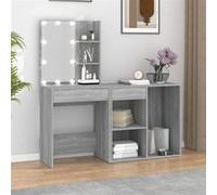 vidaXL Coiffeuse à LED avec Armoire Table de Coiffeuse Table de Maquillage Meuble de Chambre à Coucher Intérieur Sonoma Gris 3120186