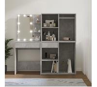 Coiffeuse à LED - vidaXL - Gris béton - Bois d'ingénierie - 60x40x140 cm - Ampoules LED USB - Grand espace de rangement