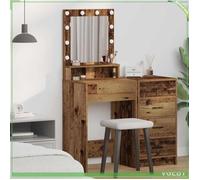 Coiffeuse - ABI - Bois ancien - Miroir intégré - Éclairage LED - 50 x 41 x 135 cm