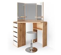 Coiffeuse Arielle, 110 cm avec tabouret, Chêne de force doré, Vicco