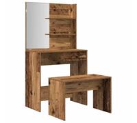 Coiffeuse aspect bois vieilli avec miroir et tabouret, 74,5 x 40 x 141 cm, espace de rangement et tiroir, table de maquillage pour chambre à coucher et chambre de fille, facile d'entretien et stable