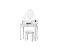 coiffeuse giantex avec 10 ampoules, 75x40x145cm blanc, table de maquillage avec tabouret, miroir ovale, interrupteur et 4 tiroirs Blanc