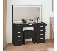 Coiffeuse avec 11 tiroirs YITAHOME, miroir de maquillage avec prise de courant, noir