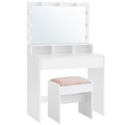 Coiffeuse Avec 2 Tiroirs Miroir Et Tabouret Blanc Blanc