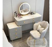 Coiffeuse avec 3 Couleurs LED Miroir, ÉclairageLuminosité Réglable, Moderne Table de Maquillage avec 5 Tiroirs et Fauteuil en Velours pour Madame, Jeune Fille, 80/100 * 40 * 78 CM