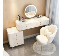 Coiffeuse avec 3 Couleurs LED Miroir, ÉclairageLuminosité Réglable, Moderne Table de Maquillage avec 5 Tiroirs et Fauteuil en Velours pour Madame, Jeune Fille, 80/100 * 40 * 78 CM