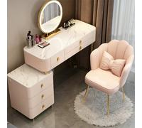 Coiffeuse avec 3 Couleurs LED Miroir, ÉclairageLuminosité Réglable, Moderne Table de Maquillage avec 5 Tiroirs et Fauteuil en Velours pour Madame, Jeune Fille, 80/100 * 40 * 78 CM