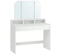 Coiffeuse Avec 3 Miroirs, 2 Tiroirs Et 3 Compartiments De Rangement, Sans Tabouret, 100 X 40 X 142 Cm, Blanc Blanc