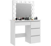 Coiffeuse avec 4 tiroirs et miroir LED coloris blanc - H75 x L94 x P43 cm