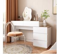 Coiffeuse avec 5 Tiroirs pour chambre - Style classique - aggloméré E1 - blanc et chêne(sans tabouret et Miroir )
