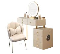 Coiffeuse avec Chaise, Miroir de Bureau, lumières LED réglables à 3 Modes, Armoire Amovible, Ports USB, Haut-Parleur Bluetooth, Chargement sans Fil, Tabouret en Velours