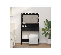 Coiffeuse - Chêne Noir - Miroir Inclus - Éclairage LED - Rangement Spacieux