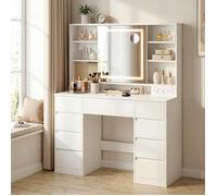 Coiffeuse avec Éclairage et Miroir Table de Maquillage 9 tiroirs Chargeur Intégré Chambre Blanc