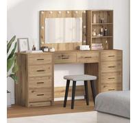 Coiffeuse avec éclairage LED et 10 tiroirs, en bois de chêne artisanal, 3 pièces avec armoire haute et armoire de table, compacte 78,5 x 41 x 135 cm