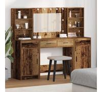 Coiffeuse avec éclairage LED, étagère, 3 pièces, bois vieilli, 158,5 x 41 x 135 cm, avec miroir, tiroir, espace de rangement pour chambre à coucher et chambre de fille