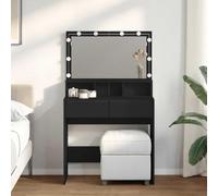 Coiffeuse Avec Éclairage LED, Panneau En Bois, Design Avec 2 Tiroirs Et 3 Compartiments, Coiffeuse Enfant Fille Coiffeuses avec Miroir LED Bureau Coiffeuses avec Rangement, Noir, 80x41x134.5cm