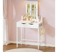 Coiffeuse avec éclairage, tiroirs en Tissu, tiroirs Miroir, luminosité réglable, Coiffeuse avec Portes, Table de Maquillage avec étagère à Bijoux, étagères réglables, Couleur Bois