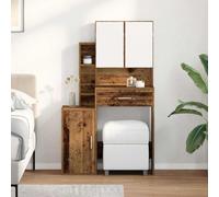 Coiffeuse avec étagère en bois vieilli 80 x 35 x 132 cm avec miroir plat, tiroir, espace de rangement et 7 étagères pour chambre à coucher et salle de bain, table de maquillage avec éclairage et