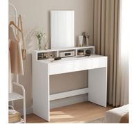 Coiffeuse Avec Grand Miroir, Avec 2 Tiroirs Et 3 Compartiments, Coin Beauté, Style Moderne, Blanc Blanc