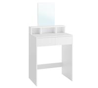 Coiffeuse Avec Grand Miroir, Table De Maquillage, Avec 2 Tiroirs Et 3 Compartiments, Coin Beauté, Style Moderne, Blanc Blanc