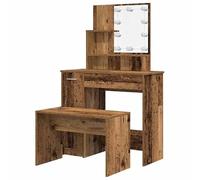 Coiffeuse avec lampes aspect bois vieilli en bois et acrylique - Ensemble de meubles élégants pour chambre à coucher, espace de rangement et éclairage élégant