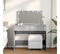 vidaXL Coiffeuse Gris béton 100x40x120 cm, 2 tiroirs, miroir avec LED