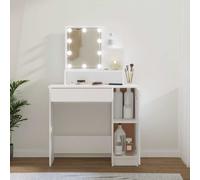 vidaXL Coiffeuse 808810 – LED, bois d'ingénierie, 1 tiroir, 136 cm