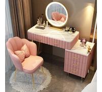 Coiffeuse avec LED Miroir, ÉClairage LED RéGlable 3 Couleurs, Coiffeuse Set avec 5 Tiroir en Bois et Chaise en Velours, Style Moderne, 80/100 * 40 * 76 CM