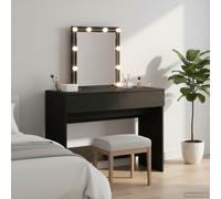 Table de maquillage avec miroir et lumières LED en chêne noir en bois d ingénierie Noir