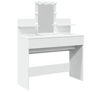 Coiffeuse avec LED - vidaXL - 100x40x130 cm - Blanc - Bois d'ingénierie - 2 tiroirs - 2 étagères - Miroir utilitaire