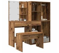 Coiffeuse avec lumières LED aspect bois vieilli 60 x 40 x 140 cm avec tabouret, armoire supérieure et armoire inférieure, espace de rangement, port USB, idéal pour chambre à coucher