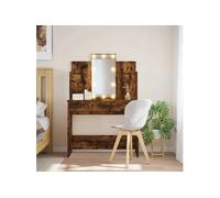 vidaXL Coiffeuse 837897 – Table de maquillage avec LED, 2 tiroirs, 4 étagères, miroir, chêne fumé