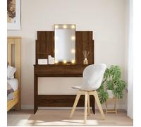 vidaXL Coiffeuse avec Lumières LED, Table de Maquillage avec 2 Tiroirs et 4 Étagères, Table Cosmétique avec Miroir Chambre, Moderne, Chêne Marron