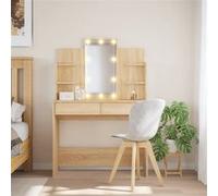 vidaXL Coiffeuse avec Lumières LED, Table de Maquillage avec 2 Tiroirs et 4 Étagères, Table Cosmétique avec Miroir Chambre, 837894